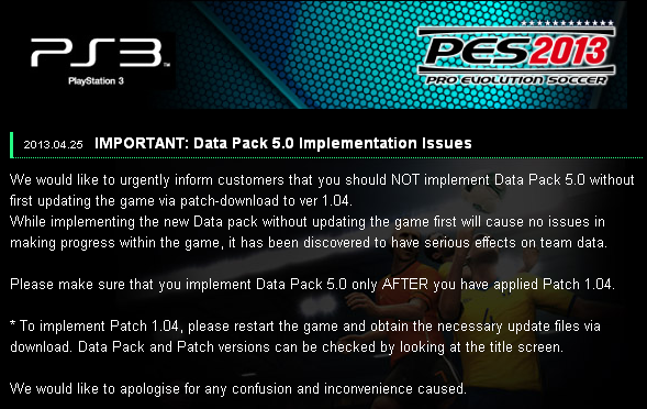 Konami liberou download do Data Pack 5.0 e Patch 1.04 para usuários do Pro Evolution Soccer 2013