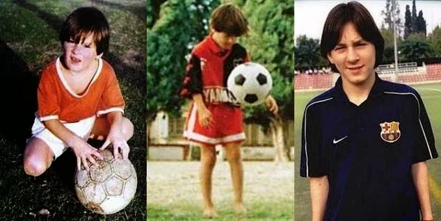 Messi en algunas fotografías de su infancia, siempre con un balón.