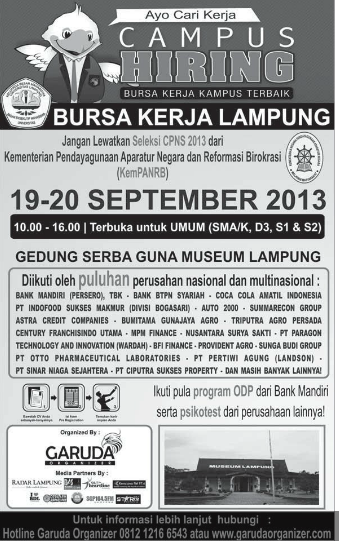 Campus Hiring Bursa Kerja Lampung Terbaik September 2013