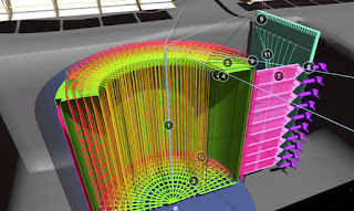 cutaway of the tank heated by pipes from the parabolic mirrors, showing heat exchange systems.