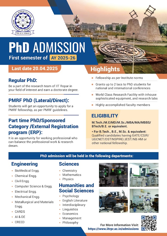 IIT Ropar Biomedical Engg PhD Admissions 2025