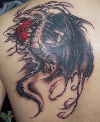 Cool 3D Dragon with wings tattoo pic