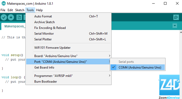 Select Serial Port with arduino software ide