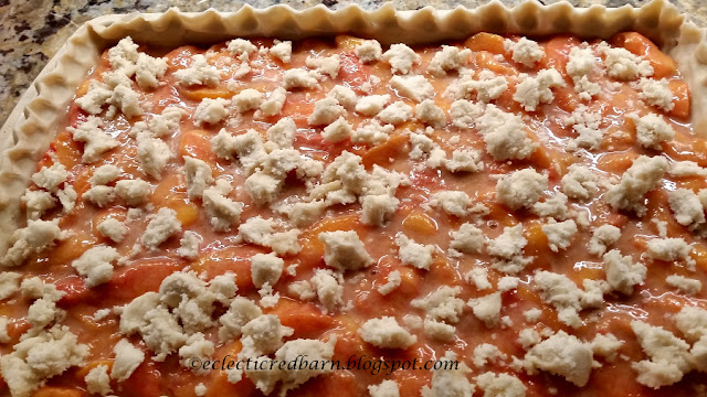 Eclectic Red Barn: Slab pie with crumbled sugar cookie dough ready to bake