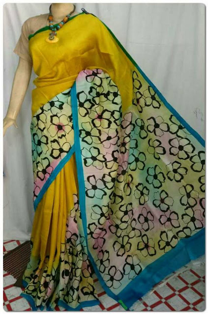 hand painted pure soft silk saree