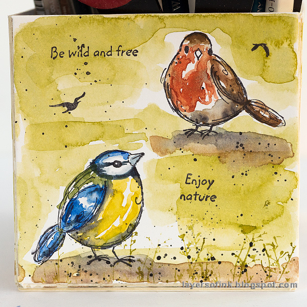 Layers of ink - DIY Watercolor Birds Pen Holder by Anna-Karin Evaldsson.
