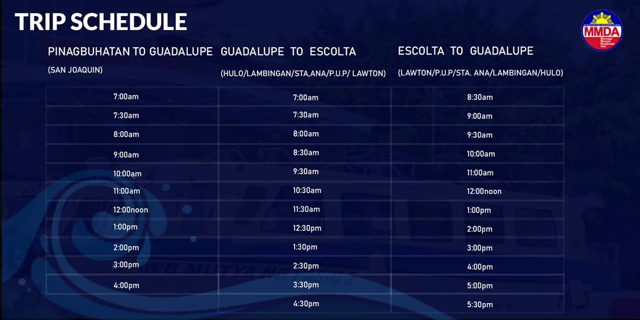 Pasig Ferry Trip Schedule