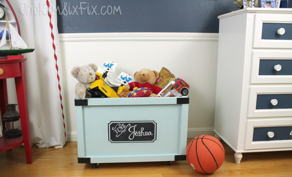 Rolling toybox with chalkboard label