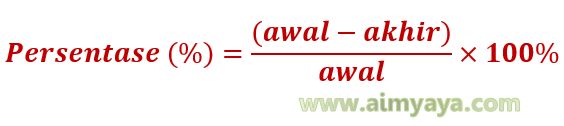  Gambar Rumus menghitung Persentase Penurunan: Persentase (%) = (awal – akhir) / awal x 100%