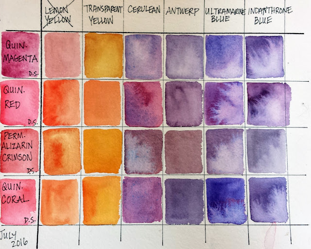 Color mixing grid with various reds. 