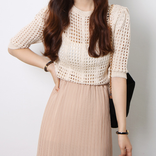 Korean Knit & Pleated Chiffon Dress