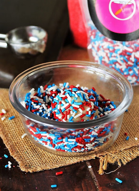 Rolling Dough Ball in Red White & Blue Sprinkles Image