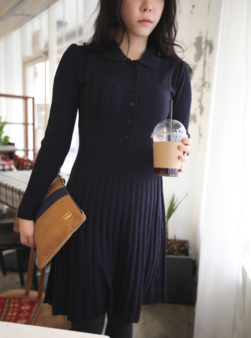 Long Buttoned Front Knit Dress
