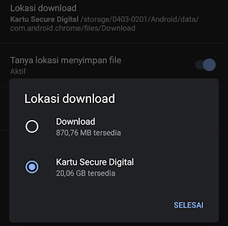 mengubah tempat penyimpanan download chrome