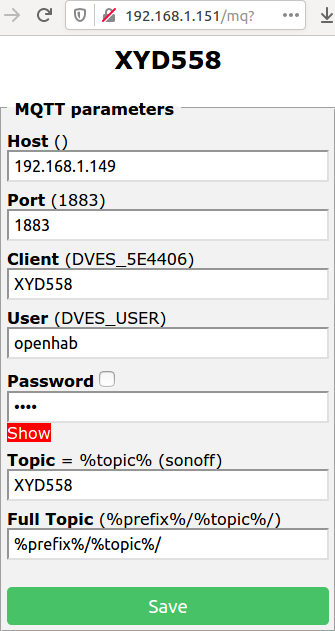 Tasmota MQTT меню