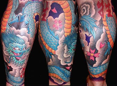 Blue and Gold Chinese Dragon Tattoo