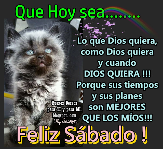 QUE HOY SEA... lo que Dios quiera, como Dios quiera y cuando DIOS QUIERA!!! Porque sus tiempos y sus planes son MEJORES QUE LOS MÍOS!  FELIZ SÁBADO!