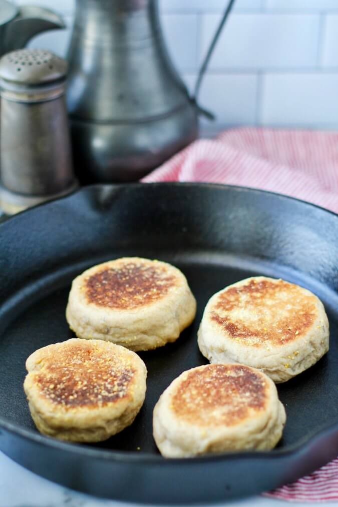 Deli Rye English Muffins in a cast iron pan