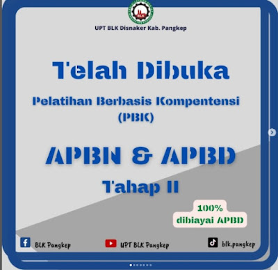 Pendaftaran BLK Pangkep Pelatihan Berbasis Kompetensi (PBK) 2022 Tahap 2