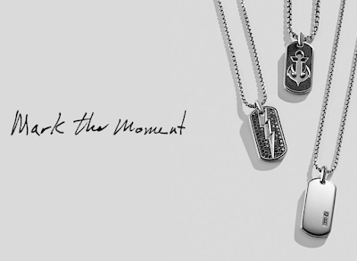 David Yurman promotional image featuring a Lightning Bolt Tag Necklace with black diamonds