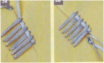 Gambar Proses teknik sulam pita dengan tusuk anyam (moven filling stitch)