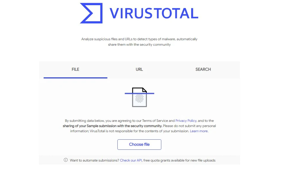 فحص الكمبيوتر على الانترنت Virustotal
