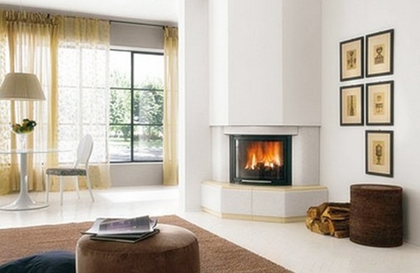 Living Room Setup With Corner Fireplace 