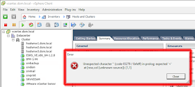 VMware: Error intermitente en Windows vSphere client "Unexpected character " (code 65279 / 0xfeff) in prolog; expected ‘<' at [row,col {unknown-source}]: [1,1]"