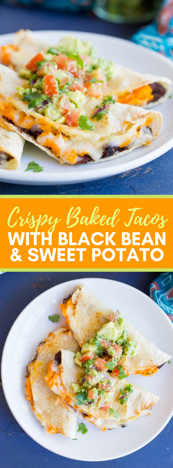 CRISPY BAKED BLACK BEAN & SWEET POTATO TACOS #vegetarian #dinner