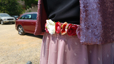 modistilla de pacotilla falta tul plumeti rosa boda chaqueta lentejuelas seamwork style handmade pink tulle skirt sequined jaquet wedding cinturon flores floral belt