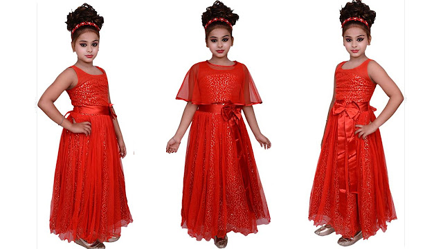 valentine Girls MaxiFull Length Party Dress  (Red, Sleeveless)