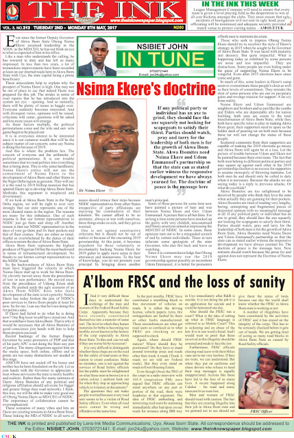 Latest Edition of THE INk NEWSPAPER, Uyo, Akwa Ibom State