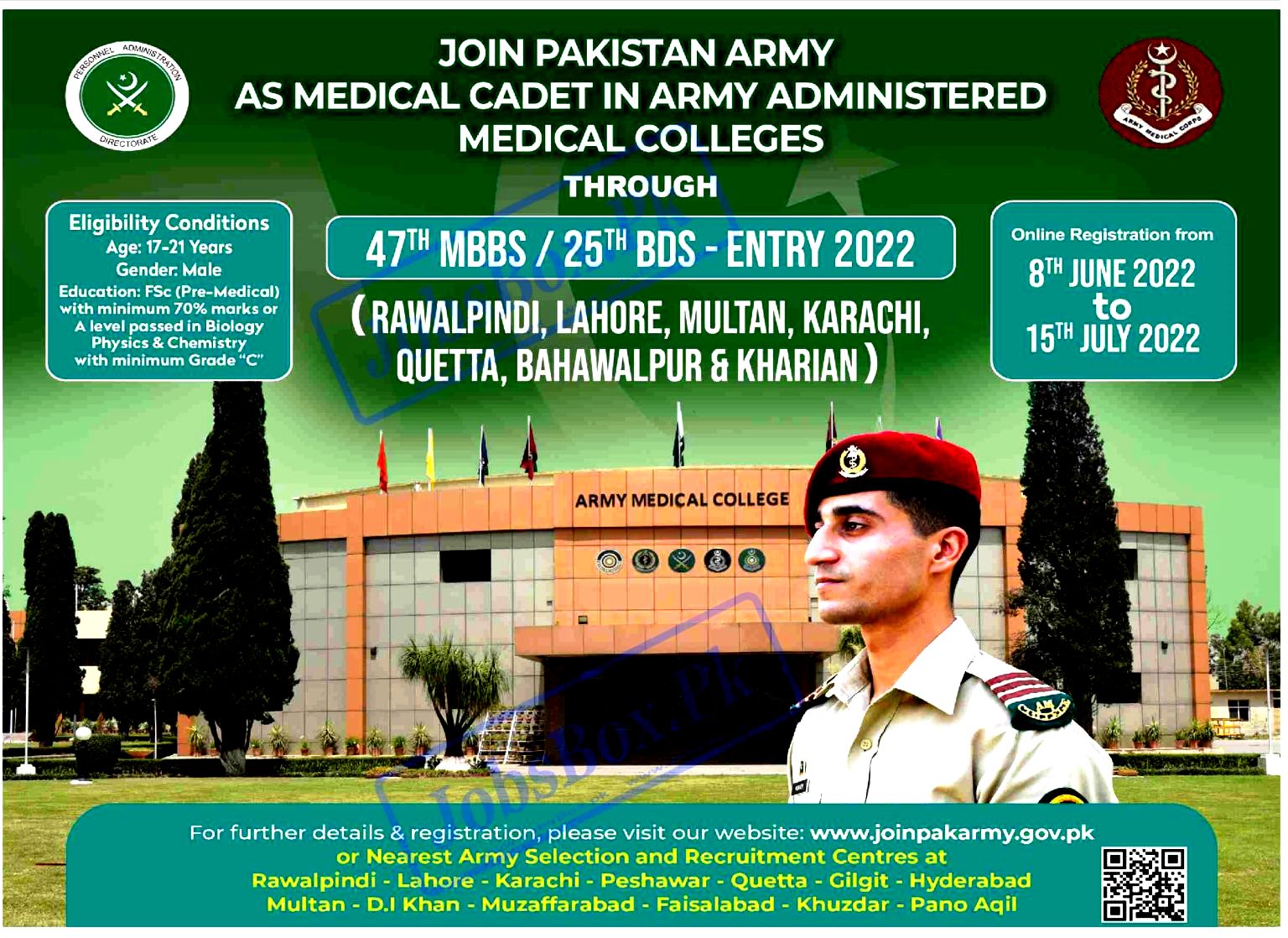 Join Pakistan Army as Medical Cadet New Jobs 2022 – AMC Admissions