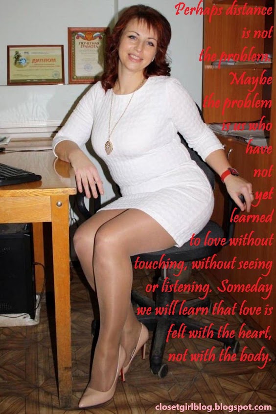 Learning to love with the heart is what this beautiful woman in suntan tights and heels desires