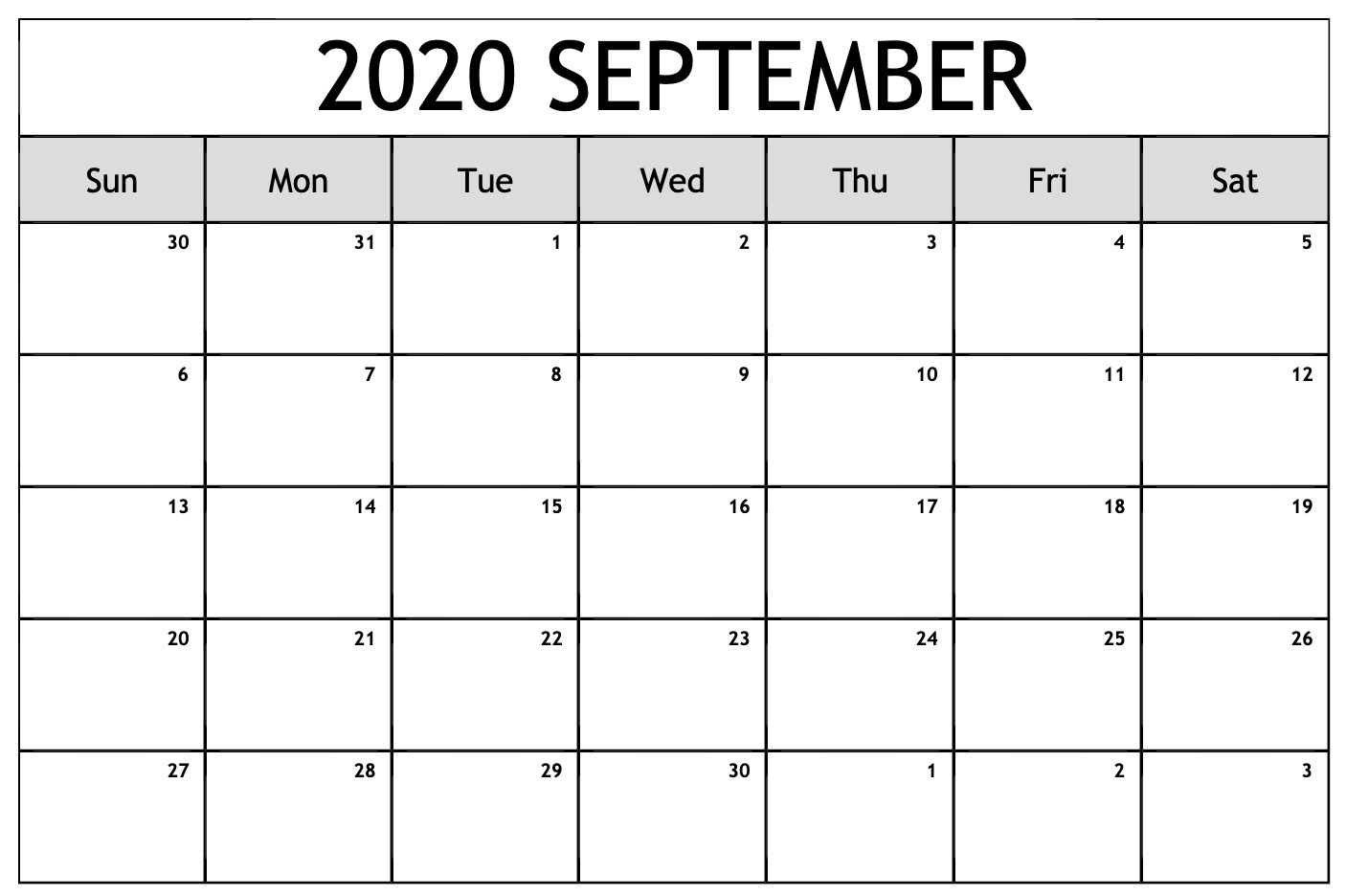 Printable September 2020 Calendar
