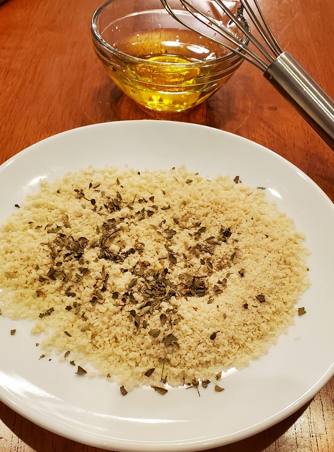 panko breadcrumbs mixed with cheese, spices and garlic