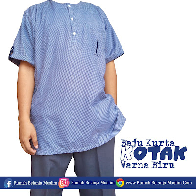 Baju Koko Pria Selutut Kotak Biru