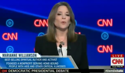 Sexy seductive Marianne Williamson CNN Democratic presidential debate black jacket