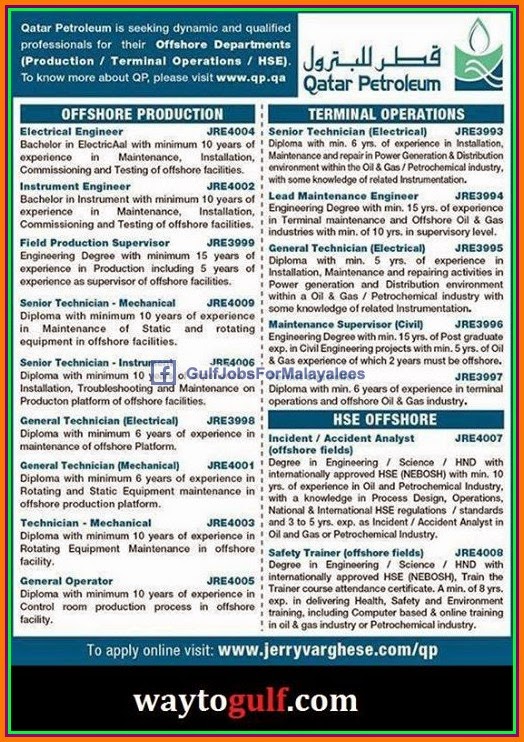 Offshore jobs for Qatar Petroleum