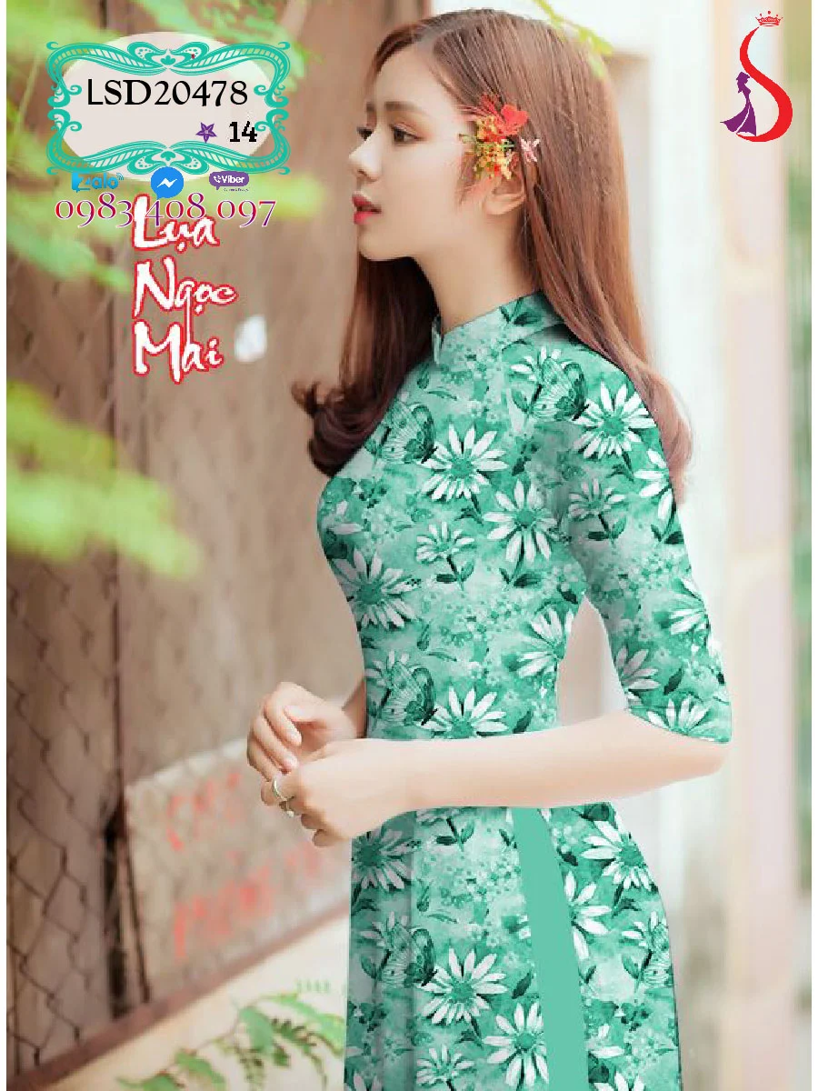 Hoài niệm với mẫu áo dài hoa cúc đẹp và model VSD477494