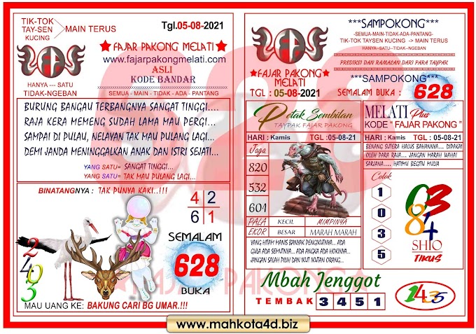 Syair Prediksi Fajar Pakong Melati Kamis, 05 - Agustus - 2021