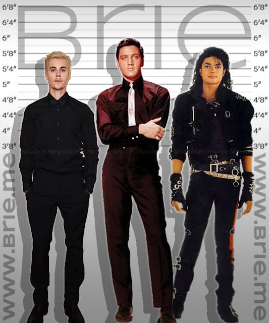 Elvis Presley standing with Justin Bieber and Michael Jackson