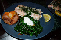 fish delish! salmon, spinach w/ricotta, and sweet potato