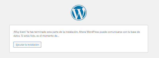 pantalla final de la instalación de wordpress