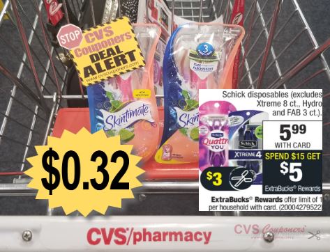 CVS Deal Skintimate Disposable Razors $0.32 10-13-10-19