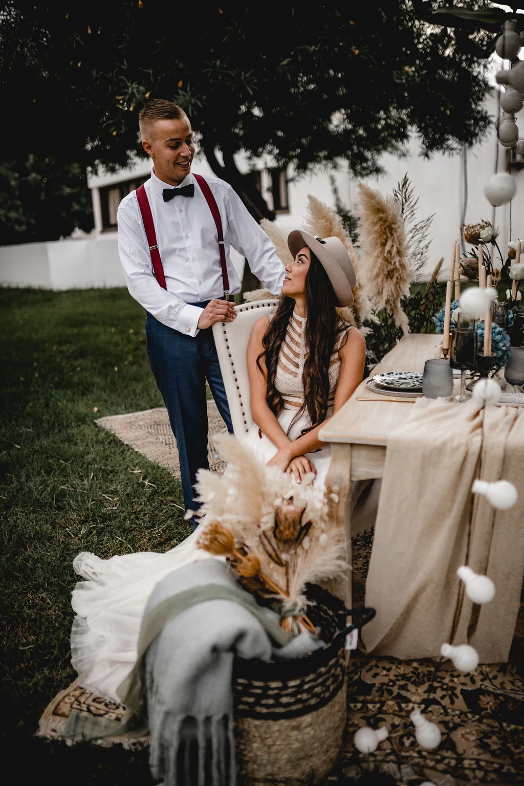 images by mneme photography zolotas australia bridal gowns wedding boho natural pampas grass decor