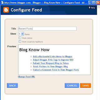 Add Site Feed Widget to Blogger Sidebar and Preview Site Feed of Recent Posts
