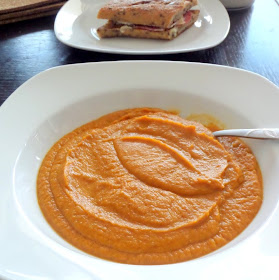 Pureed Carrot Soup:  A creamy, vegan, soup made with pureed carrots, onions, and beans in a vegetable broth with a hint of dill.  It's filling enough for a meal but also great with a small sandwich.