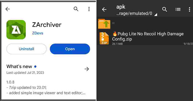Pubg Lite No Recoil High Damage Config File and Zarchiver app