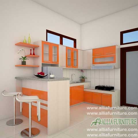 Kitchen set minimalis  meja bar orange  Allia Furniture